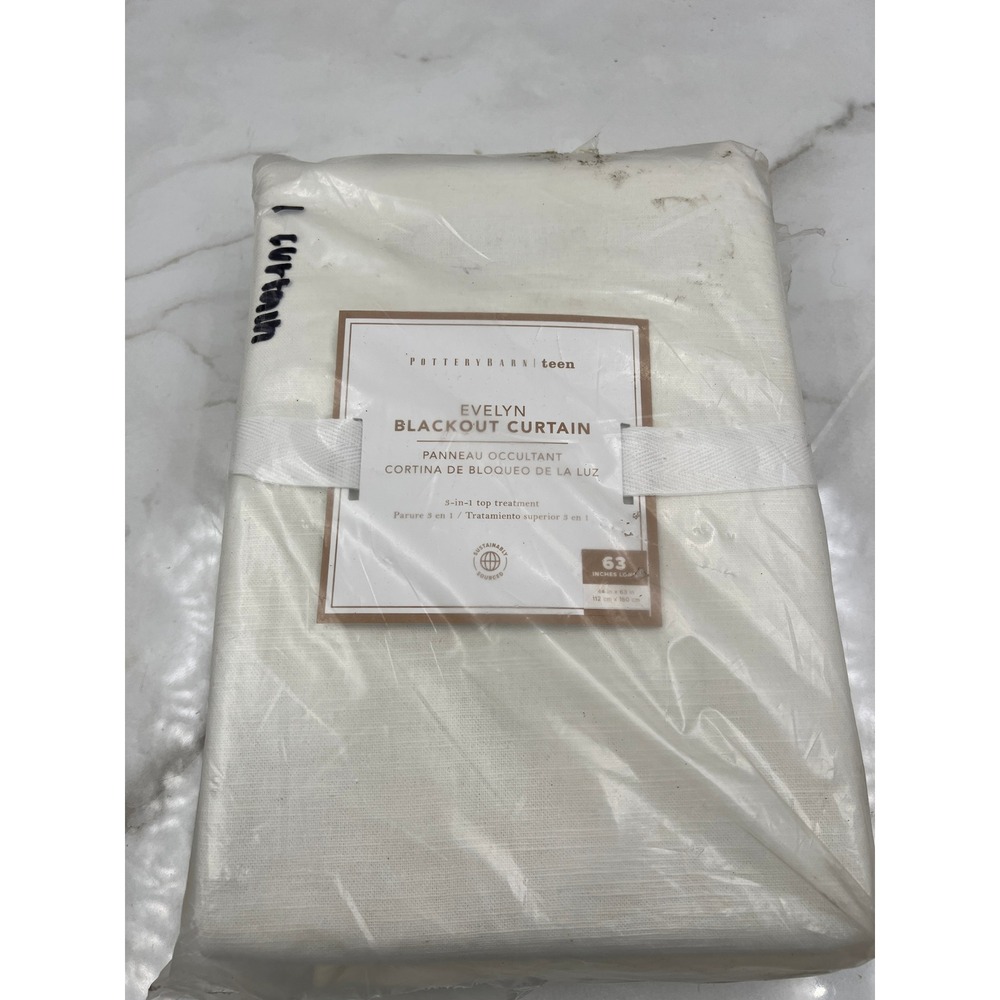 Pottery Barn Teen Evelyn Blackout Curtain 44x63 Linen Blend Off-White 3-in-1 Top